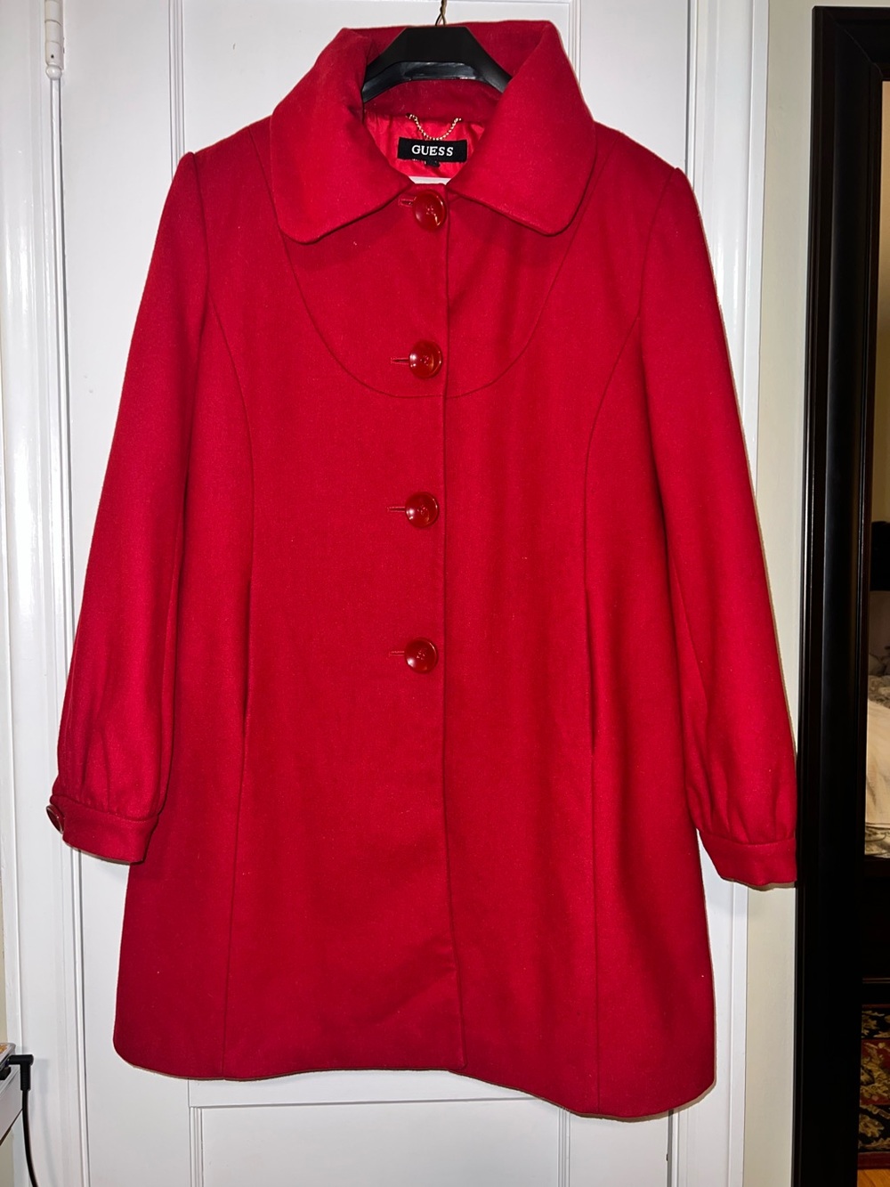 GUESS Women's Red Wool-Blend Coat Ladies size XL